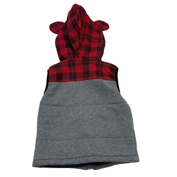 Disney Mickey Mouse Toddler Vest 2T Red & Gray Plaid Hooded Jacket - Picture 2 of 4